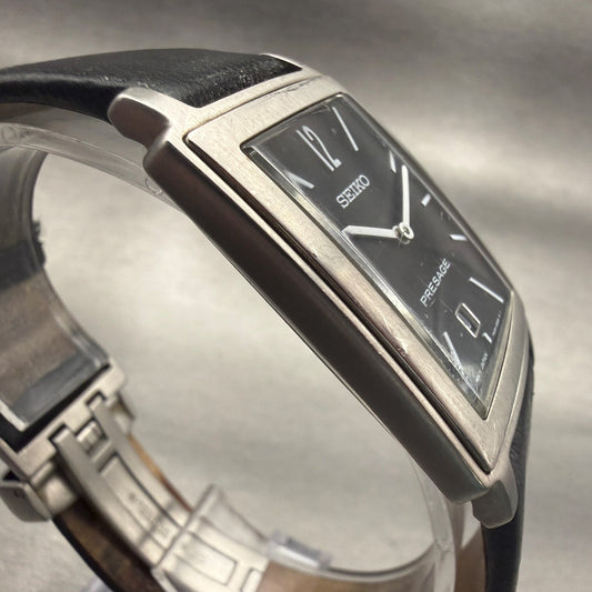 Seiko Presage Tank Watch Men 28mm Black Dial Steel Date Rectangle 7N39-5B00 Runs3