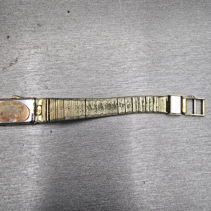 Seiko Watch Women 12mm Gold Dial Gold Tone Rectangle 2E20-5029 New Battery VTG12