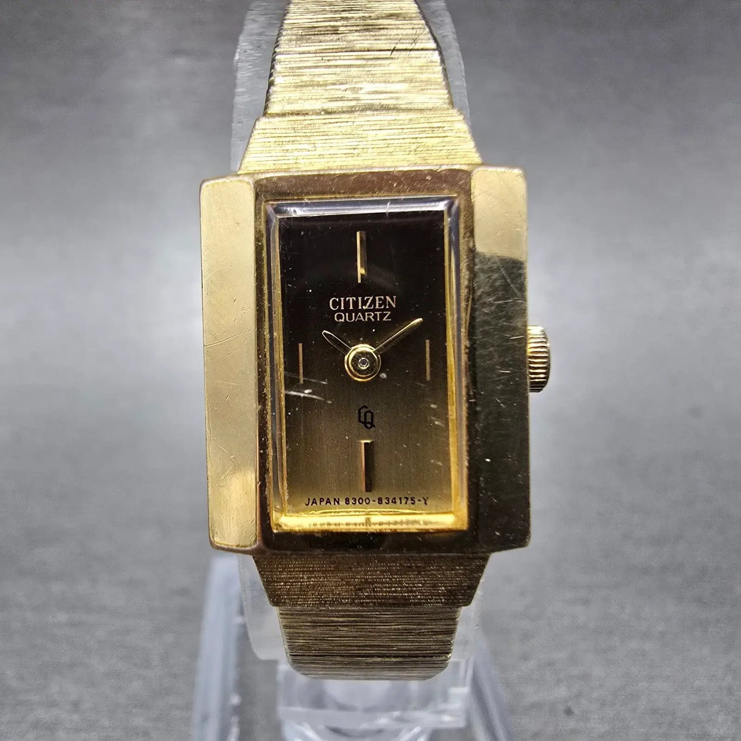 Citizen CQ Tank Watch Women 16mm Brown Dial Gold Tone 4-832931 New Battery VTG0