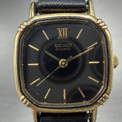 Seiko Watch Women 20mm Black Dial Gold Tone Square 7321-507a New Battery INUH1