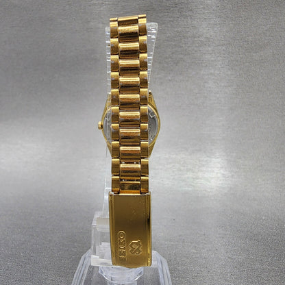 Seiko SQ Watch Women 24mm Gold Dial Gold Tone Daydate 24mm Round New Battery ABC7