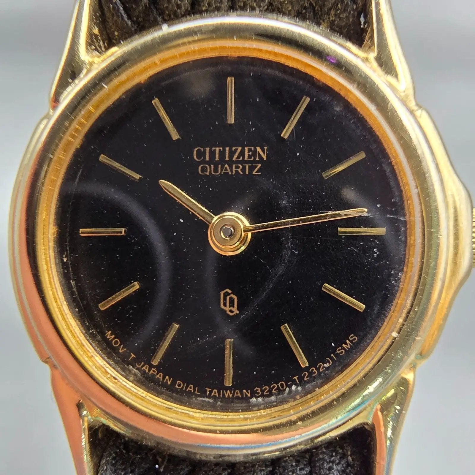 Citizen CQ Watch Women 21mm Black Dial Gold Tone Round 3220-914884 New Battery1