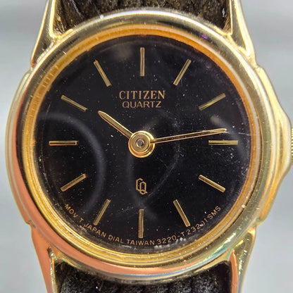 Citizen CQ Watch Women 21mm Black Dial Gold Tone Round 3220-914884 New Battery1