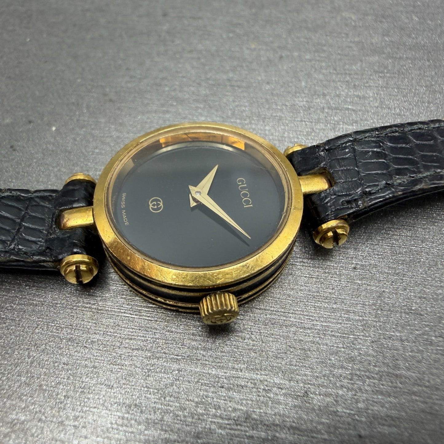 Gucci 2000L Watch Women 22mm Black Dial Gold Plated Round New Battery VTG READ!!3