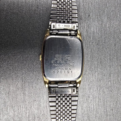 Seiko Watch Women 19mm Black Dial Gold Tone Rectangle 7320-6120 New Battery JP3410