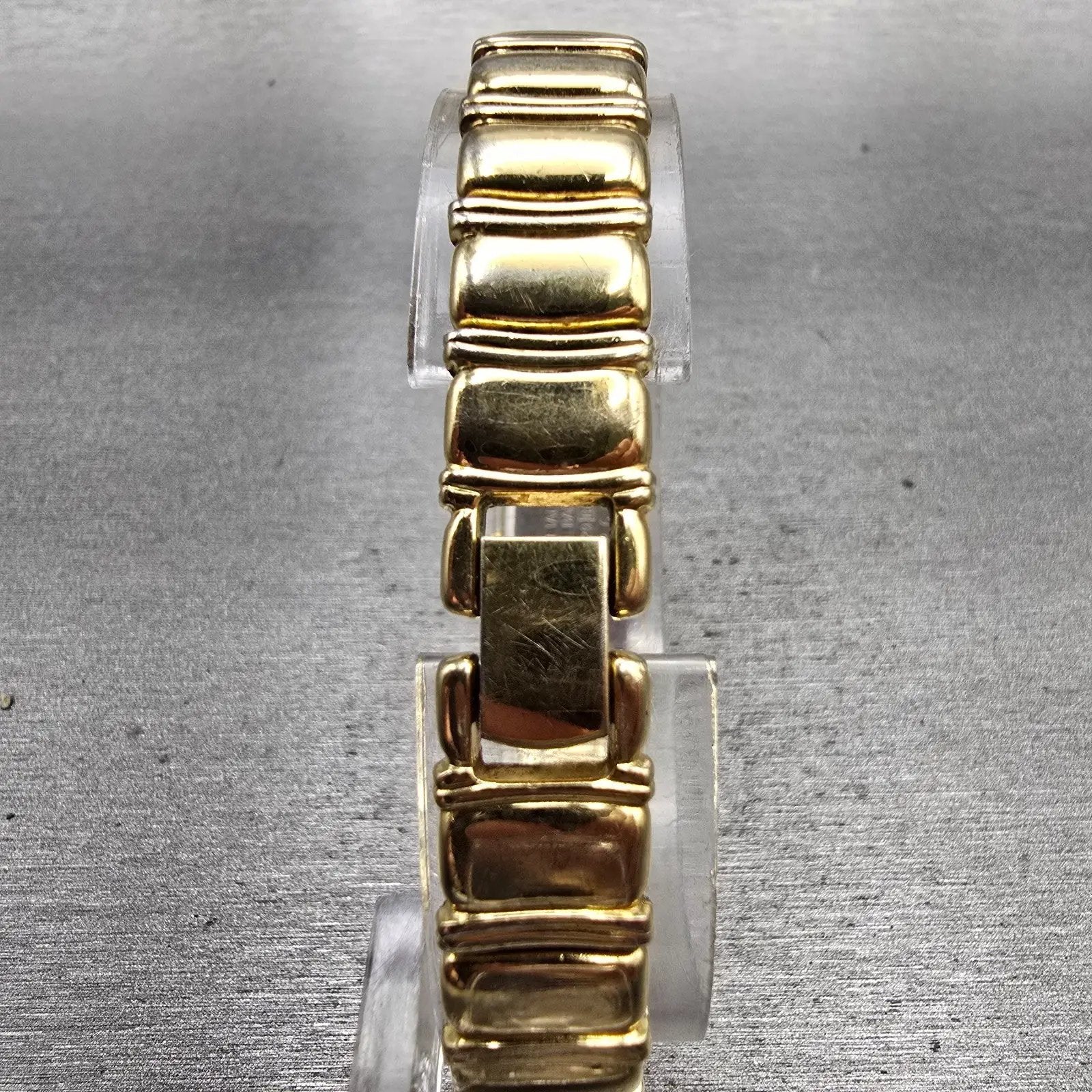 Seiko Watch Women 13mm Black Dial Gold Tone Gemmed Rectangle 2E20-6929 New Batt7