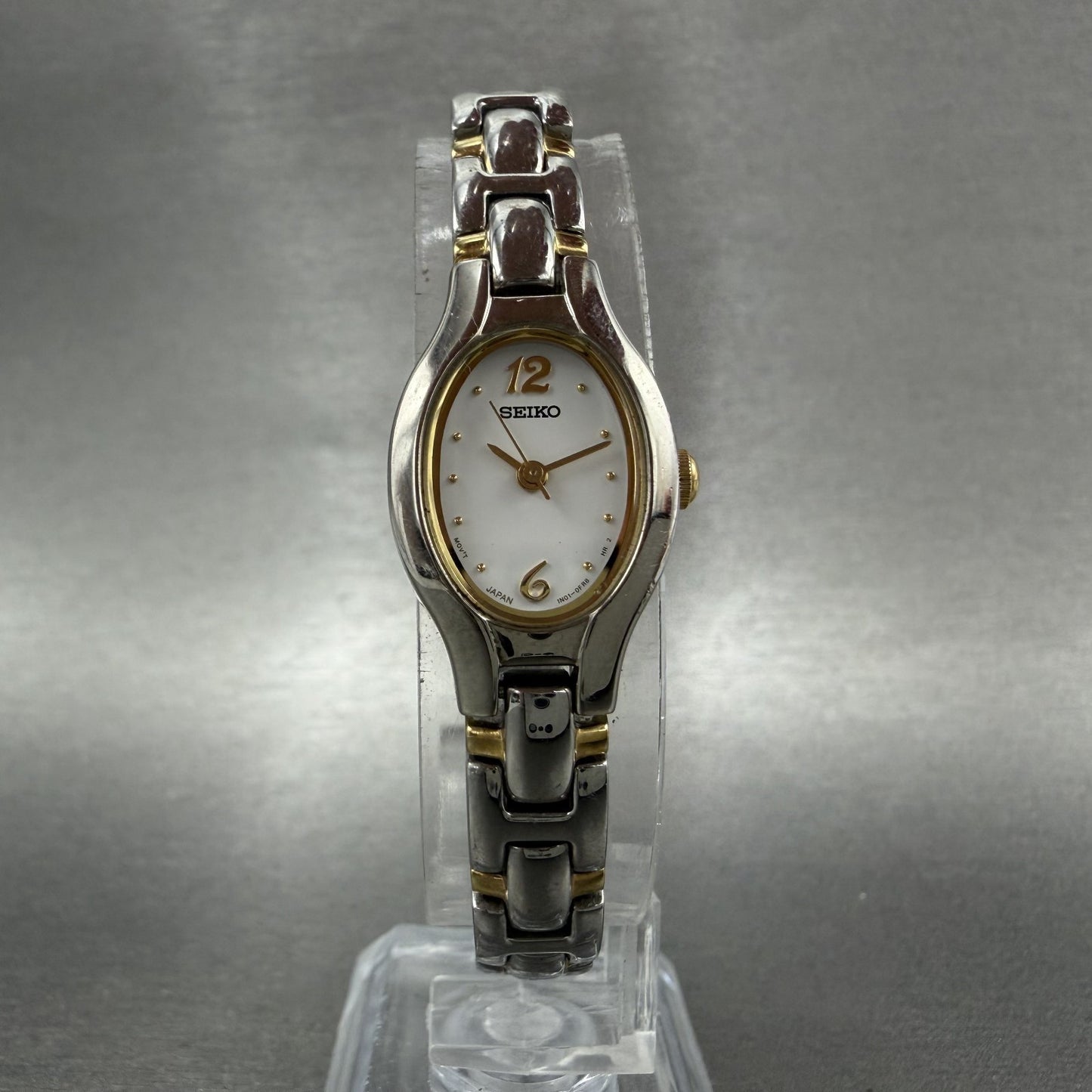 Seiko Watch Women 16mm White Dial Two Tone Oval VTG 1N010CT0 New Battery5