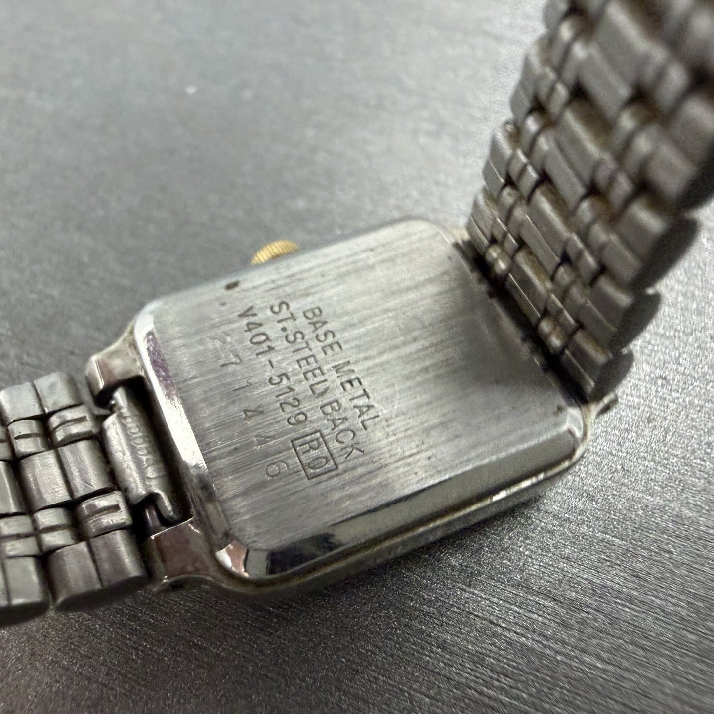 Seiko Tank Watch Women 18mm White Dial Two Tone Rectangle V401-5129 New BatteryL9