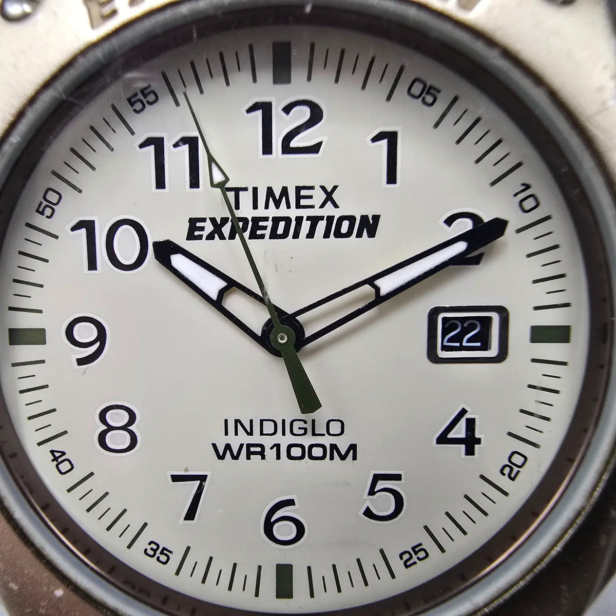 Timex Expedition Watch Men 42mm Cream Dial Silver Tone Date New Battery VTG1