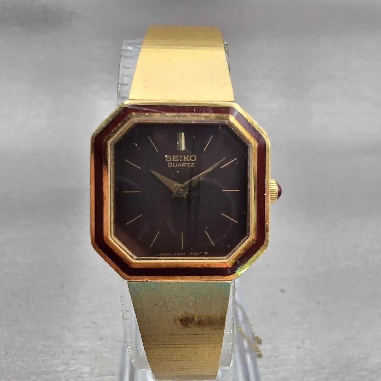 Seiko Watch Women 20mm Brown Dial Two Tone Octagon 2320-588A Vintage New Battery0