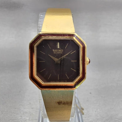 Seiko Watch Women 20mm Brown Dial Two Tone Octagon 2320-588A Vintage New Battery0