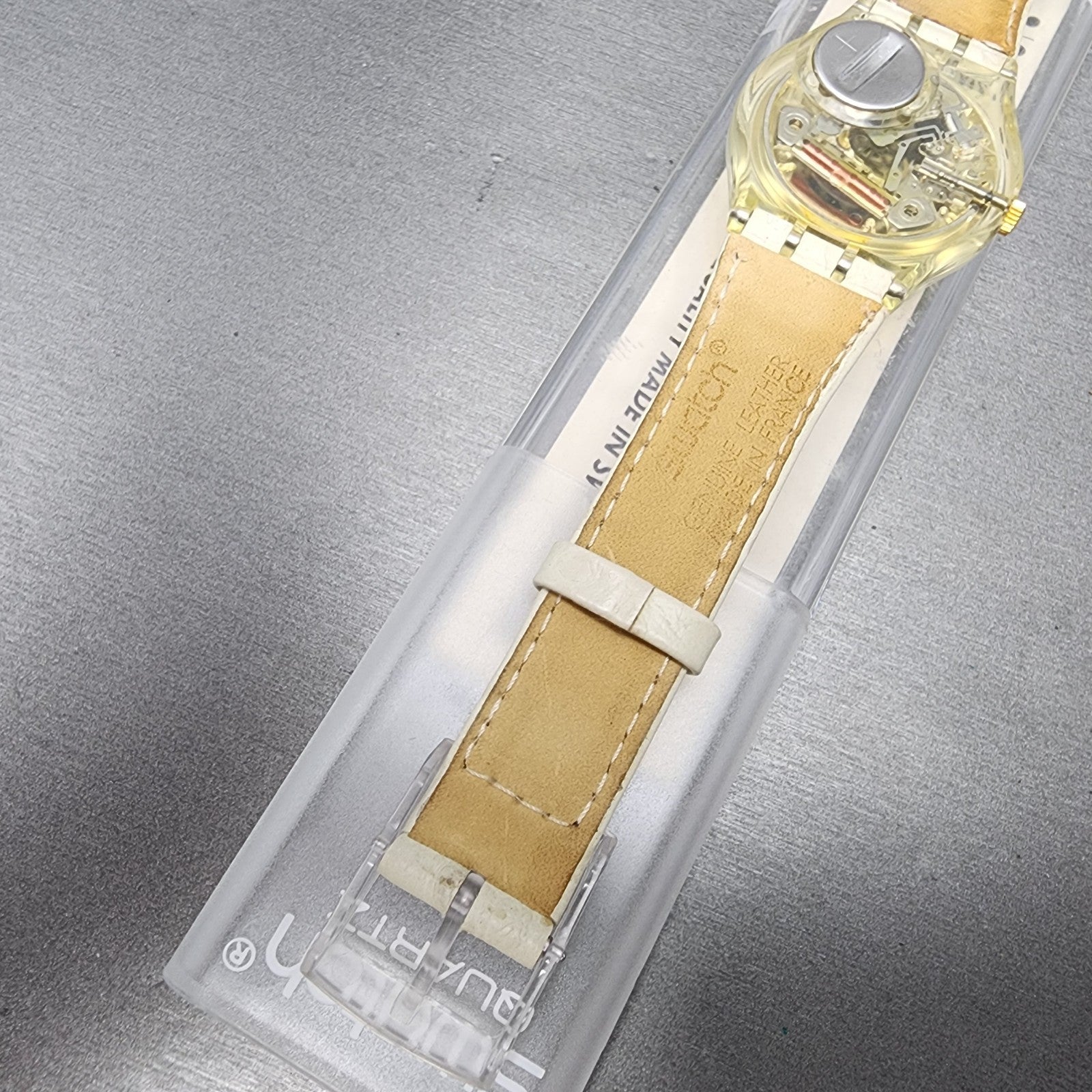 Swatch Cool Fred Watch Men 34mm White Dial Clear Case Round GK150 New Battery10