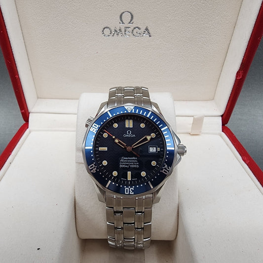 Omega Seamaster 300 Watch Men 41mm Blue Dial Steel Date Automatic Serviced Box