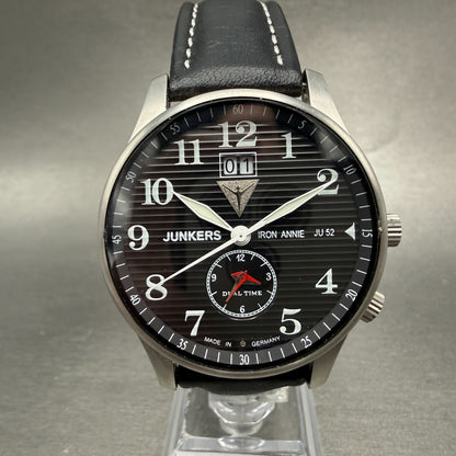 Junkers JU 52 Watch Men 40mm Black Dial Steel Date Dual Time D-AQUI New Battery0