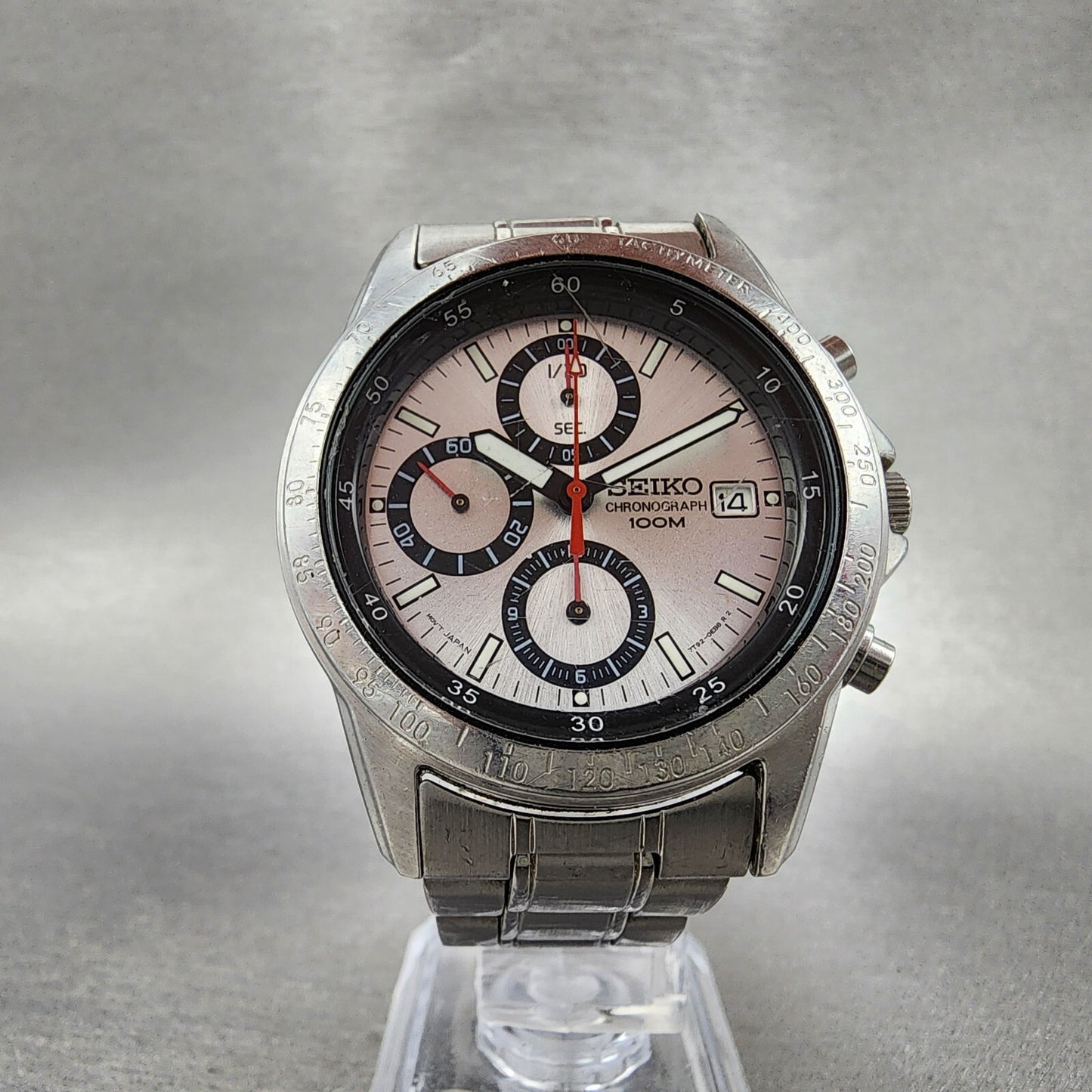 Seiko Chronograph Watch Men 40mm Silver Dial silver Tone Date 7t920dw0 Newbatt5