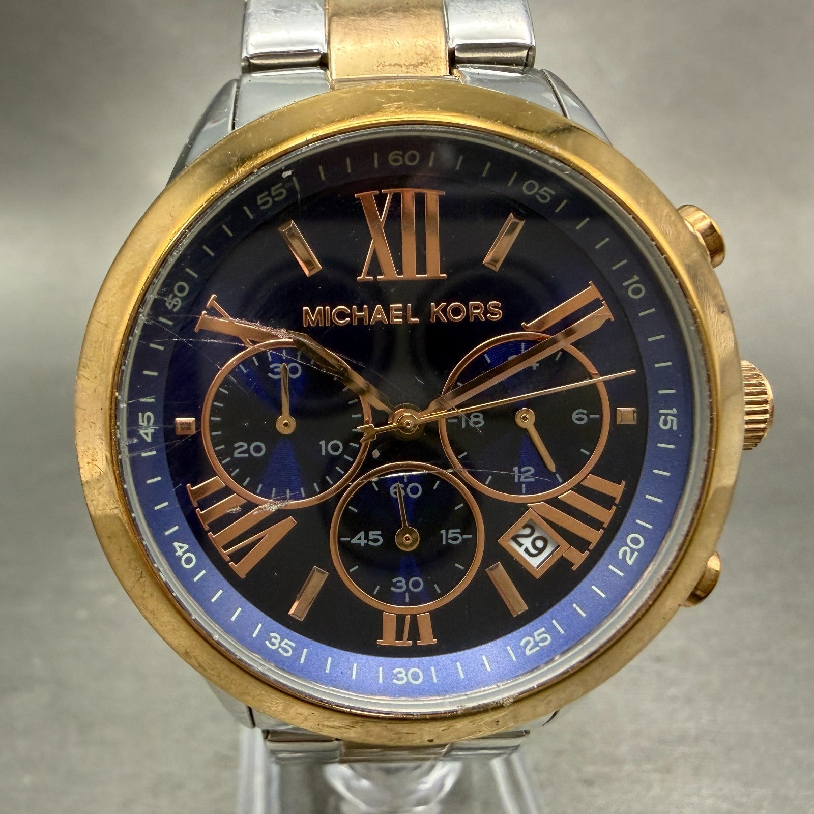 Michael kors Bradshaw Chrono Watch Women 40mm Blue Dial Two Tone MK-6389 New Bat0