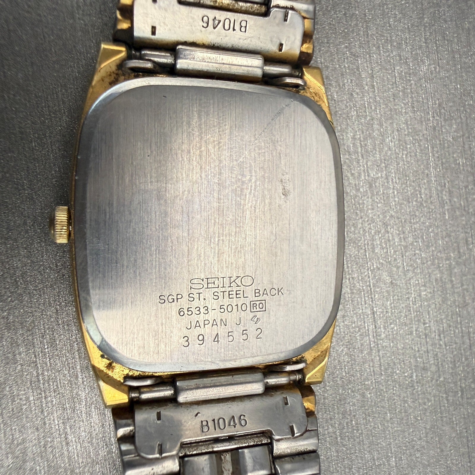 Seiko Watch Men 29mm Gold Dial Gold Tone Daydate Rectangle 6533-5010 New Battery9