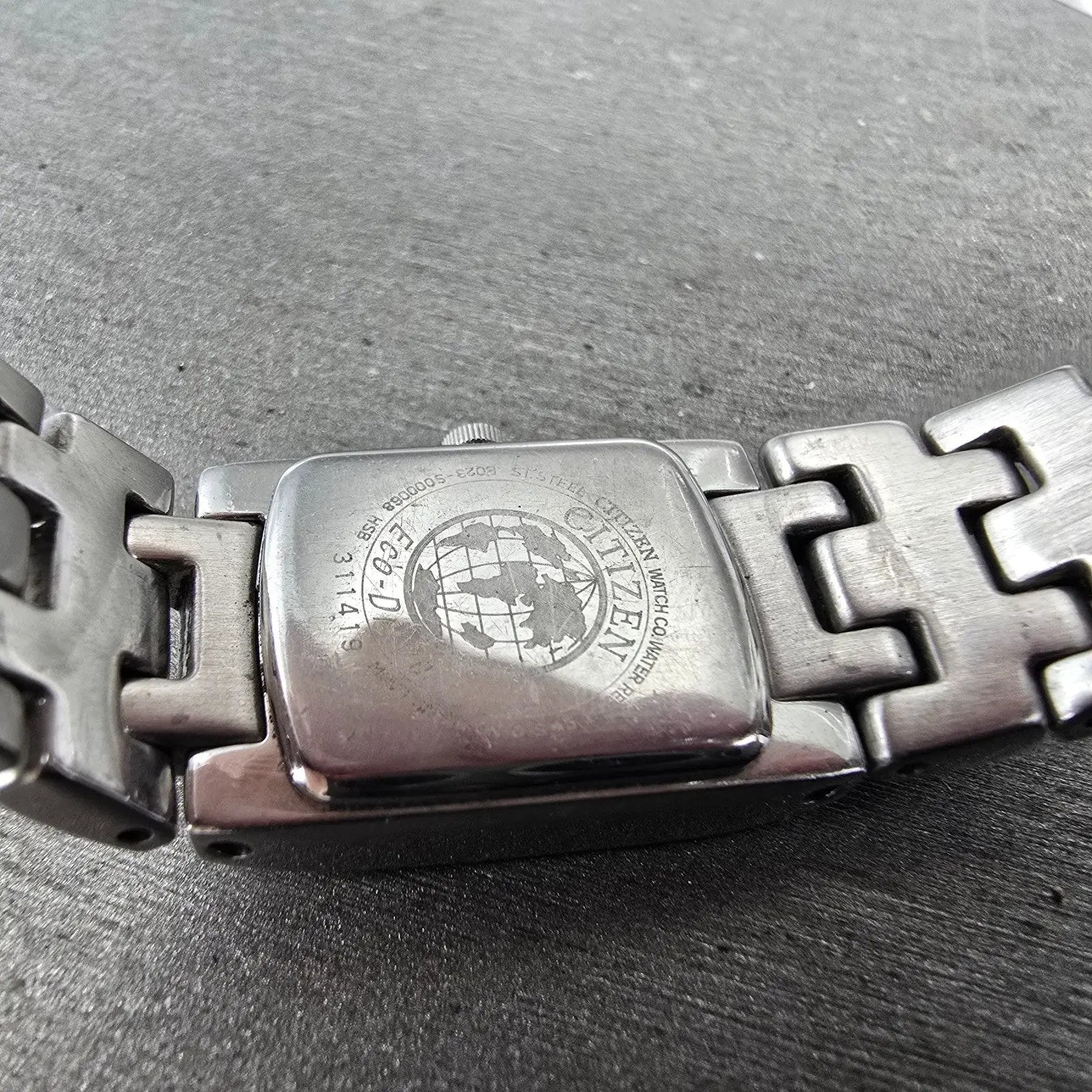 Citizen Eco-Drive Tank Watch Women 17mm Black Dial Silver Tone B023-S000068 Runs9