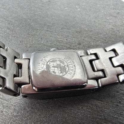 Citizen Eco-Drive Tank Watch Women 17mm Black Dial Silver Tone B023-S000068 Runs9
