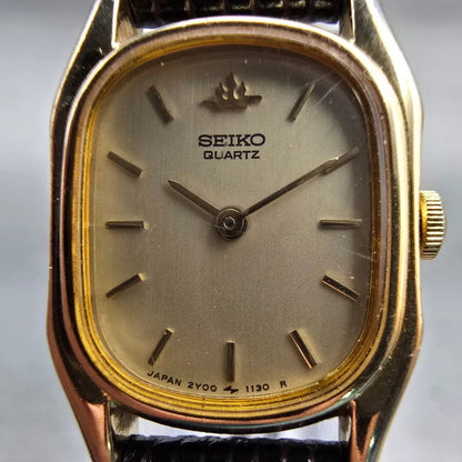 Seiko Watch Women 17mm Champagne Dial Gold Tone Rectangle 2Y00-5250 New Battery1