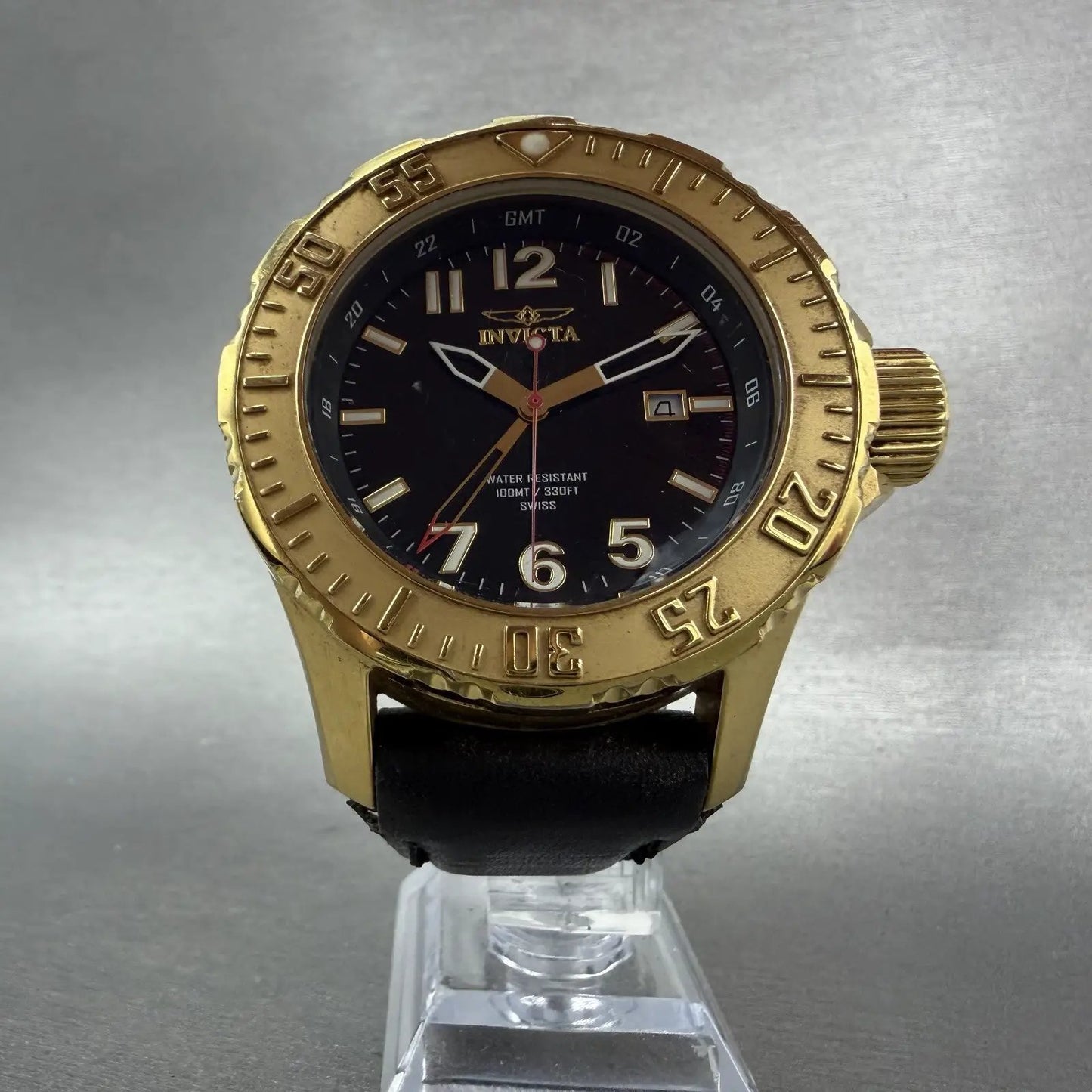 Invicta Specialty GMT Watch Men 50mm Black Dial Gold Tone Date F0058 New Battery5
