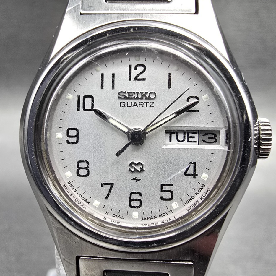 Seiko SQ Watch Women 23mm Silver Dial Silver Tone Daydate 3523-0039 New Battery)1