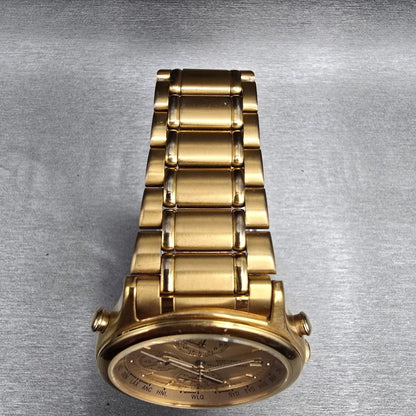 Seiko World Timer Watch Men 38mm Gold Dial Chrono Alarm Date 5T52-6A28 New Batt4
