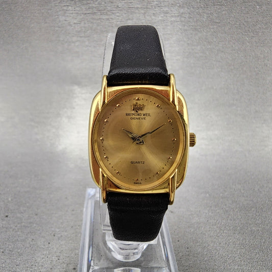 Raymond Weil Watch Women 20mm Gold Dial Gold Plated Rectangle 5787 New Battery0