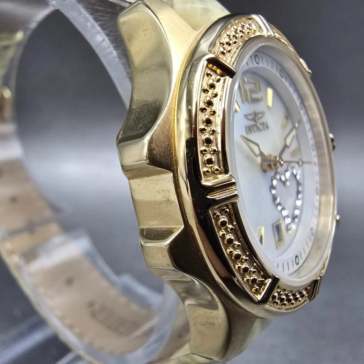 Invicta Wildflower Watch Women 30mm MOP Dial Gold Date Round Heart New Battery3