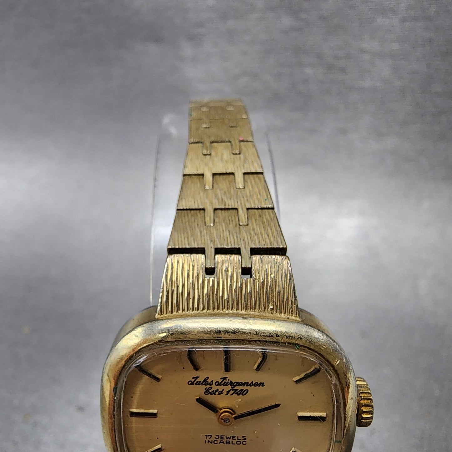 Jules Jurgenson Watch Women 25mm Gold Dial Gold Tone Manual Wind Runs READ!! VTG5