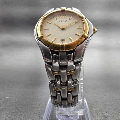 Seiko Watch Women 26mm Ivory Dial Two Tone Date Round V789-0369 New Battery5