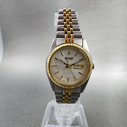 Seiko Watch Women 24mm White Dial Two Tone Daydate Round 7N830049 New Batt AB125