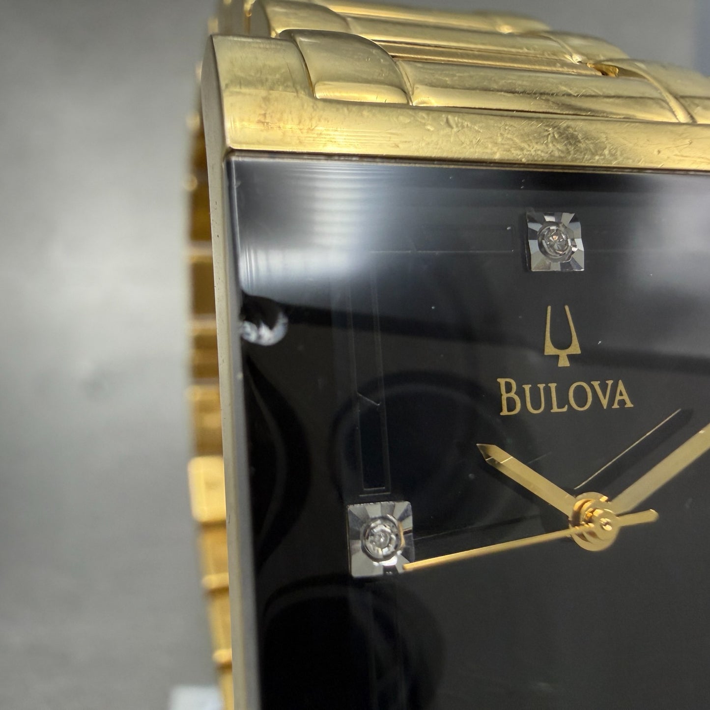 Bulova Tank Watch Men 27mm Black Dial Gold Tone Rectangle 97F50 New battery6