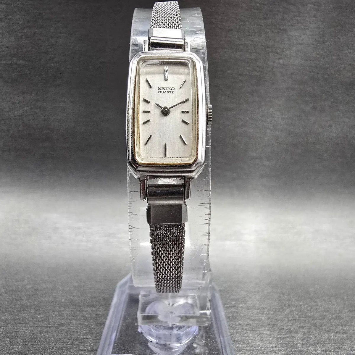 Seiko Watch Women 13mm Silver Dial Silver Rectangle 1320-5779 New Battery VTG5