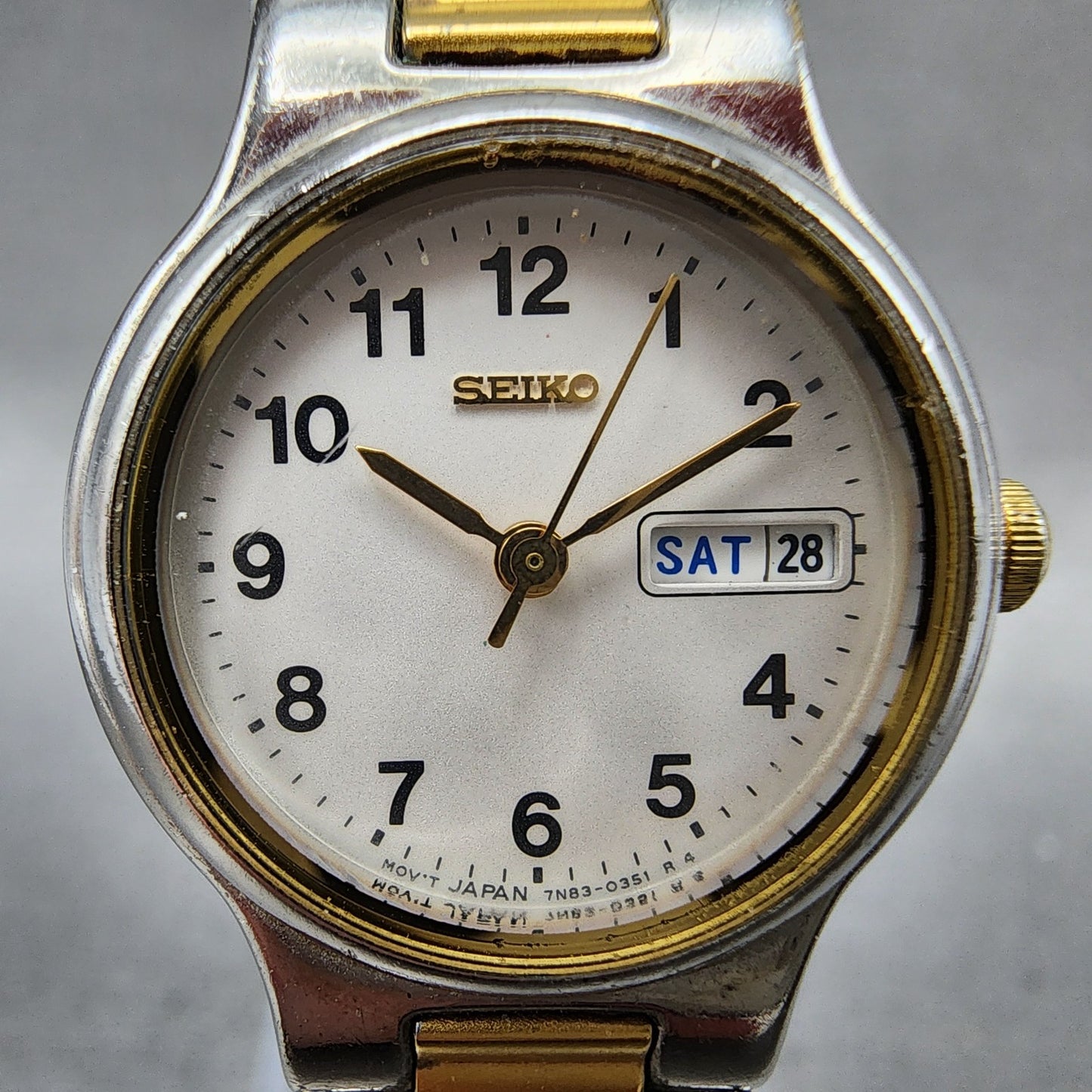 Seiko Watch Women 24mm White Dial Two Tone Daydate Round 7n830131 New Battery1