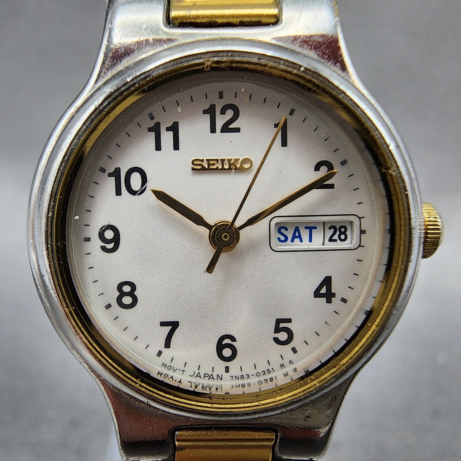 Seiko Watch Women 24mm White Dial Two Tone Daydate Round 7n830131 New Battery1