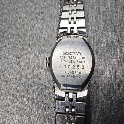 Seiko Watch Women 16mm Blue Dial Silver Tone Oval 1100-5319 Manual Runs VTG10