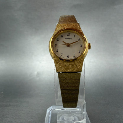 Seiko Watch Women 19mm White Dial Gold Tone Round V401-1819 New Battery Vintage5