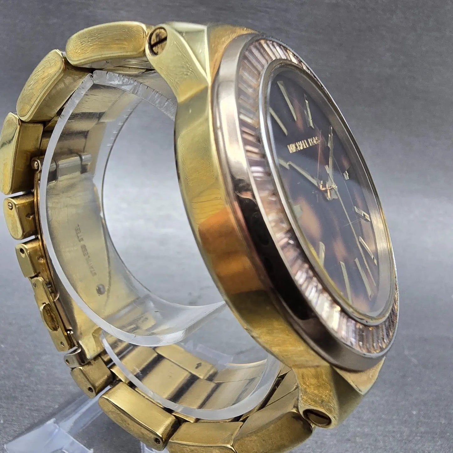 Michael Kors Gramercy Watch Women 45mm Brown Dial Gold Tone MK-5723 New BatteryK3