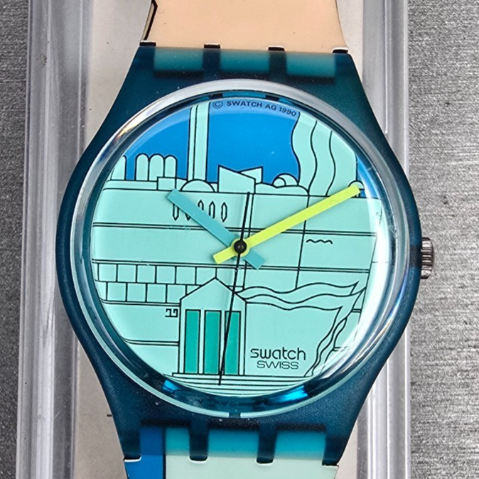 Swatch Metroscape Watch Men 34mm Blue Dial Blue Case GN109 New Battery NOS1