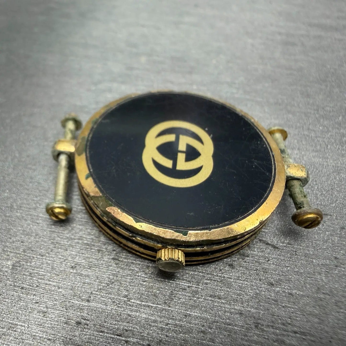 Gucci 2000M Watch Men 30mm Black Dial Gold Plated Round New Battery Vintage 65G8