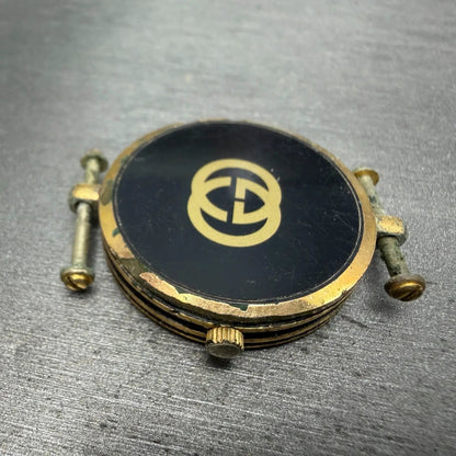 Gucci 2000M Watch Men 30mm Black Dial Gold Plated Round New Battery Vintage 65G8