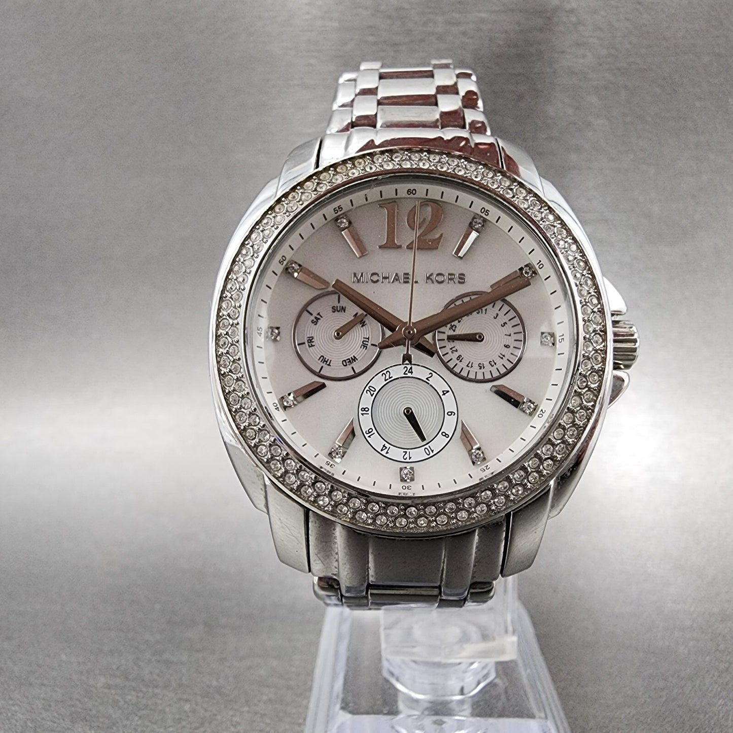 Michael Kors Cameron Watch Women 38mm MOP Dial Steel Daydate Round New battery5