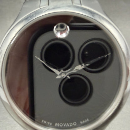 Movado Museum Watch Men 39mm Black Dial Silver Tone 01.1.14.1085 New Battery1