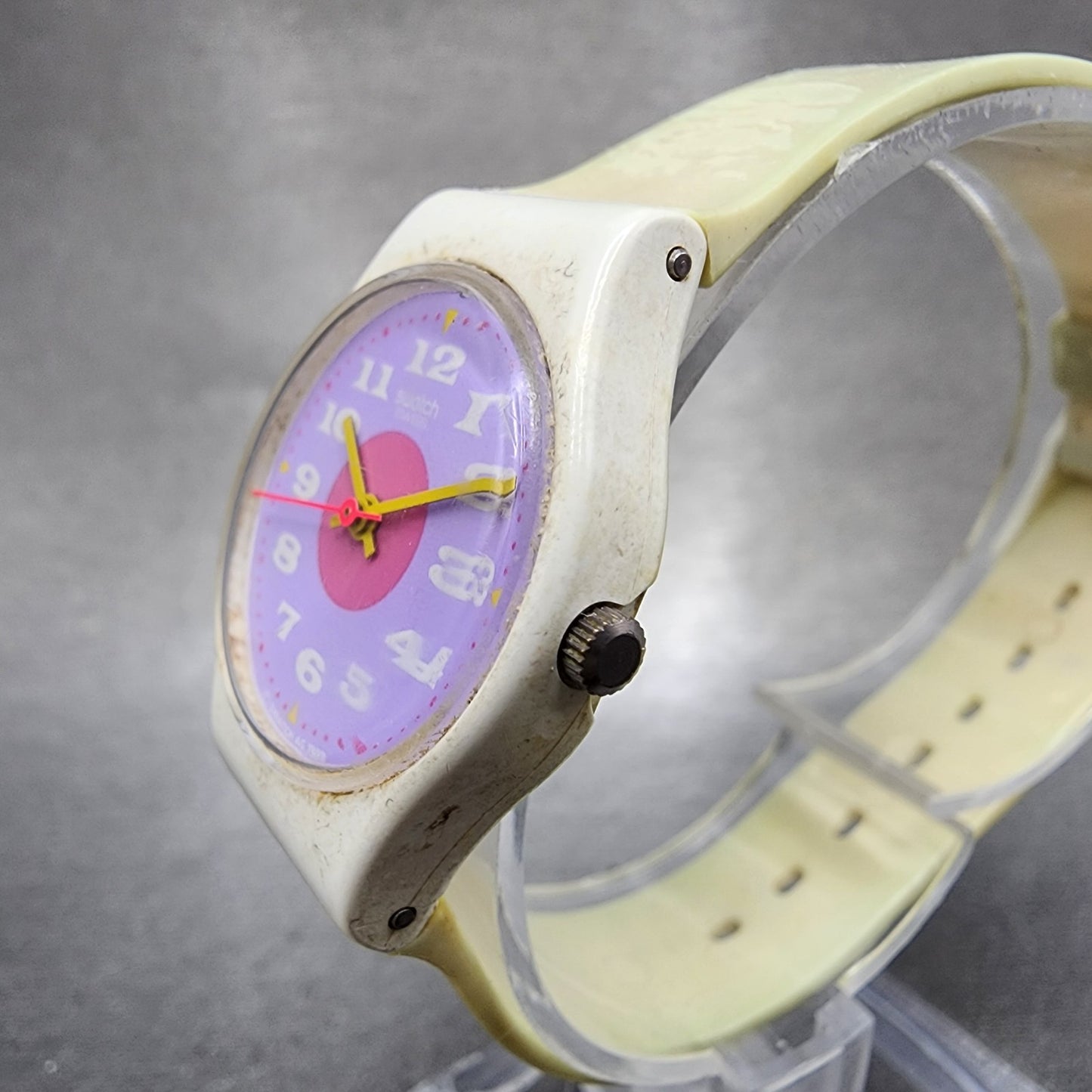 Swatch Paint By Numbers Watch Women 25mm Purple Dial White Tone Round New batt2