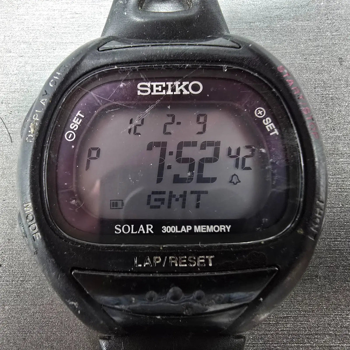 Seiko Super runner Watch Men 43mm Black Alarm Chronograph S680-00A0 Solar READ!!1