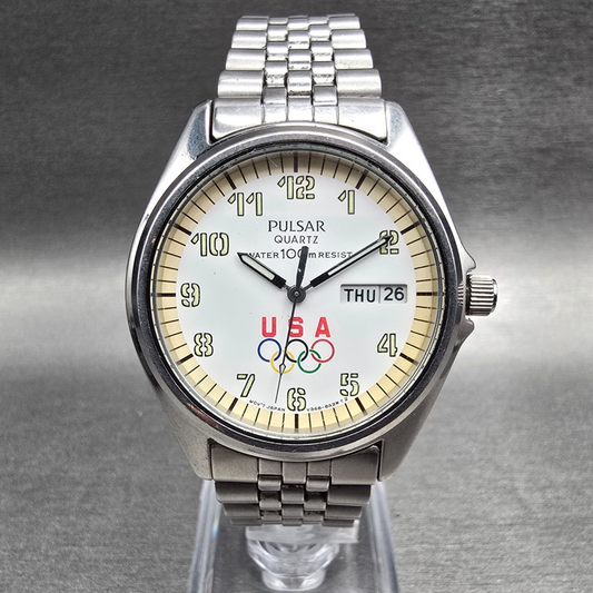 Pulsar Team USA Olympics Watch Men 35mm White Dial Silver  V348-8A00 New Battery0