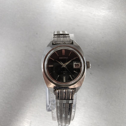 Seiko Automatic Watch Women 23mm Black Dial Silver Tone Date 2517-0221 PARTS