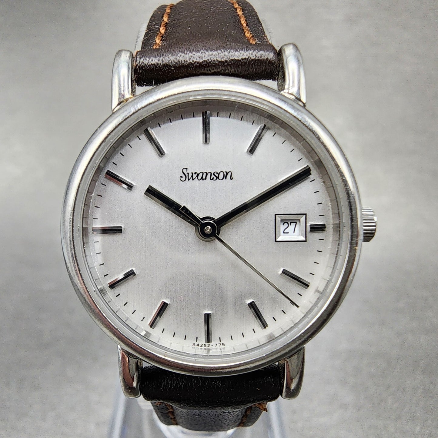 Swanson Watch Women 24mm Silver Dial Steel Date Round Leather New Battery