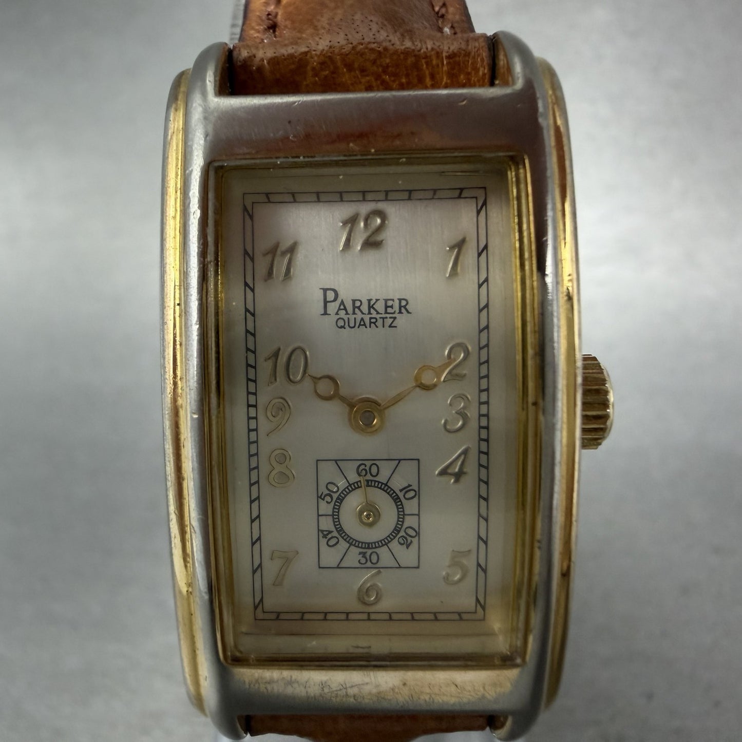 Parker Tank Watch Women 20mm Silver Dial Gold Tone Small Seconds New Battery1
